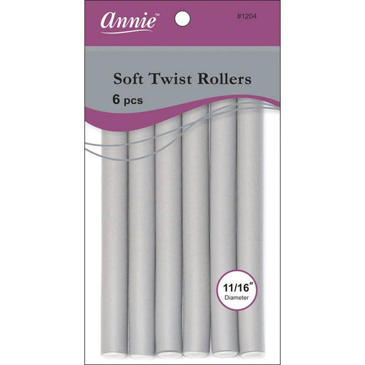 11/16" Annie Soft Twist Rollers,  Grey, 6/PK
