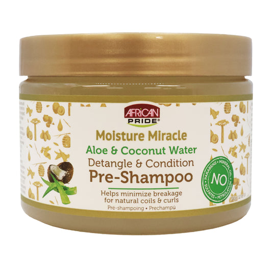 African Pride Moisture Miracle Pre Shampoo Aloe Coconut and Water 12 Oz.