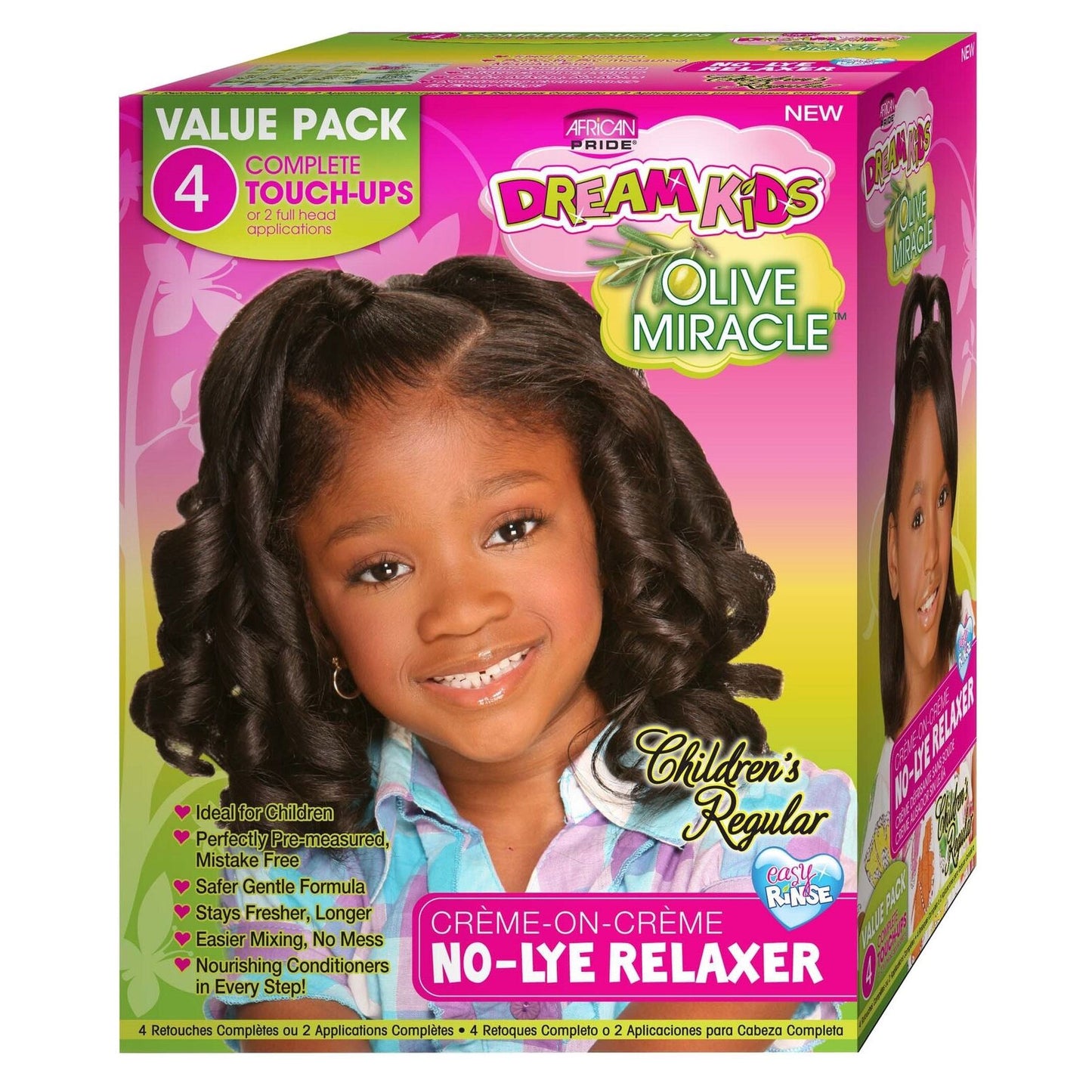 African Pride Dream Kids Olive Miracle Children's Regular NoLye Relaxer Kit Box