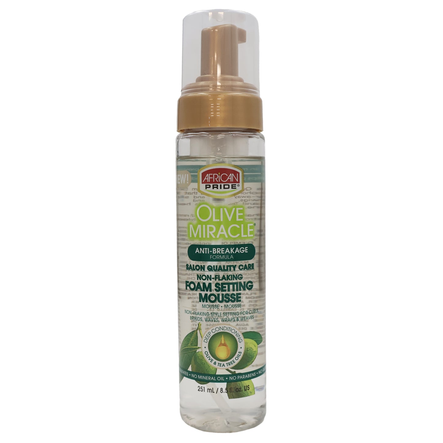 African Pride Olive Miracle Non-Flaking Foam Setting Hair Mousse, 8.5 Oz