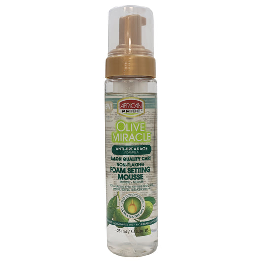 African Pride Olive Miracle Non-Flaking Foam Setting Hair Mousse, 8.5 Oz