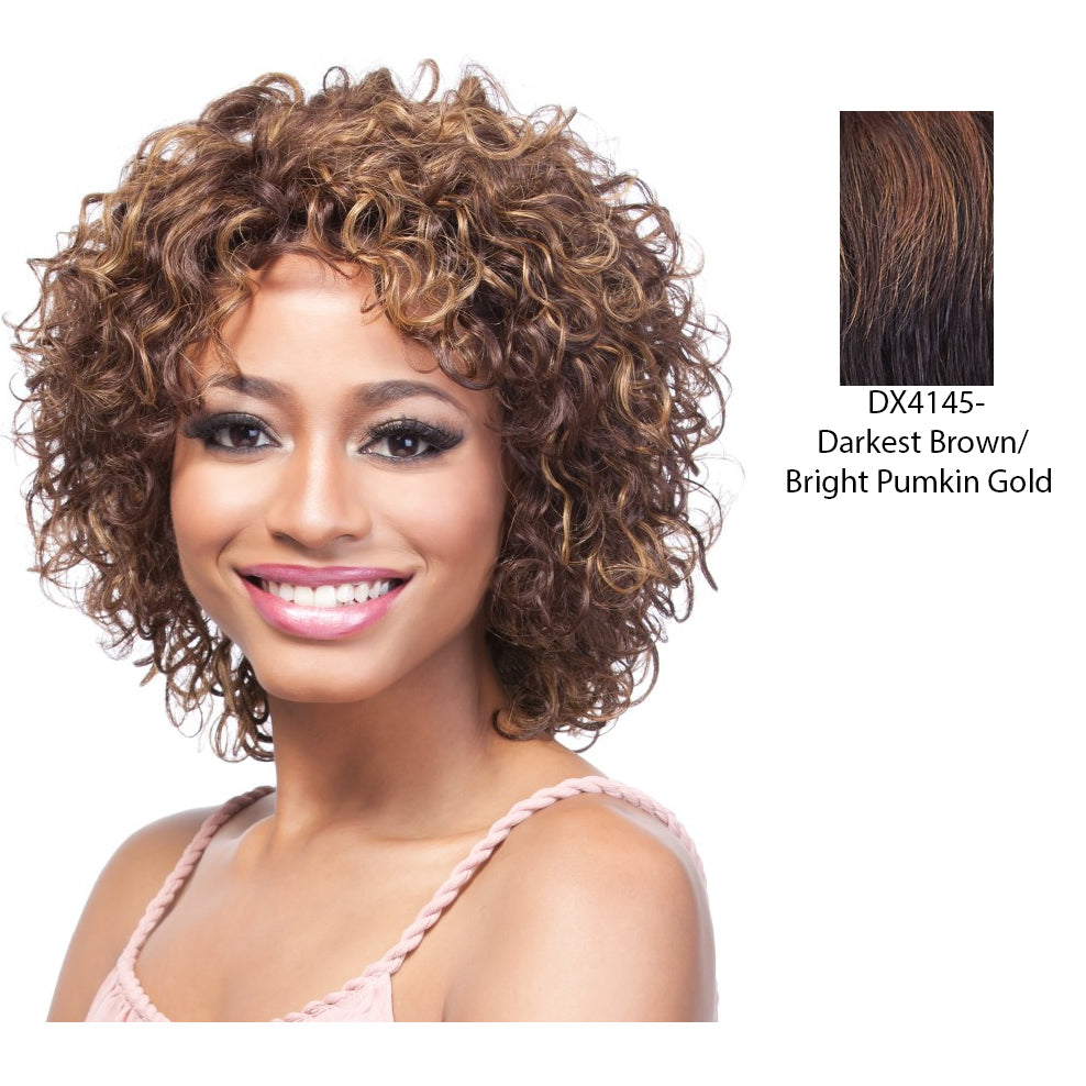 100 Percent Human Hair Wig,Two Tone Frost Blend Of Darkest Brown And Bright Pumpkin Gold