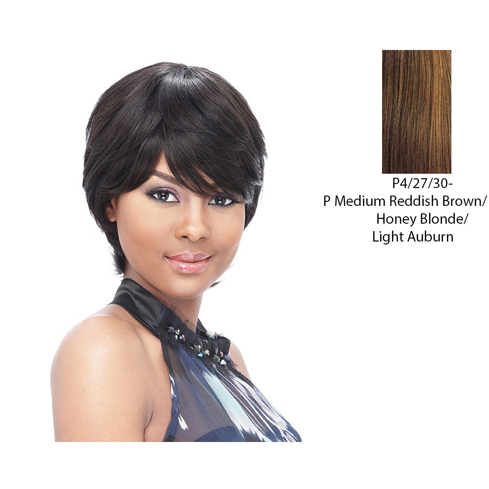 100 Percent Human Full Wig,Streaked Blend Of Medium Brown, Strawberry Blonde, And Light Auburn