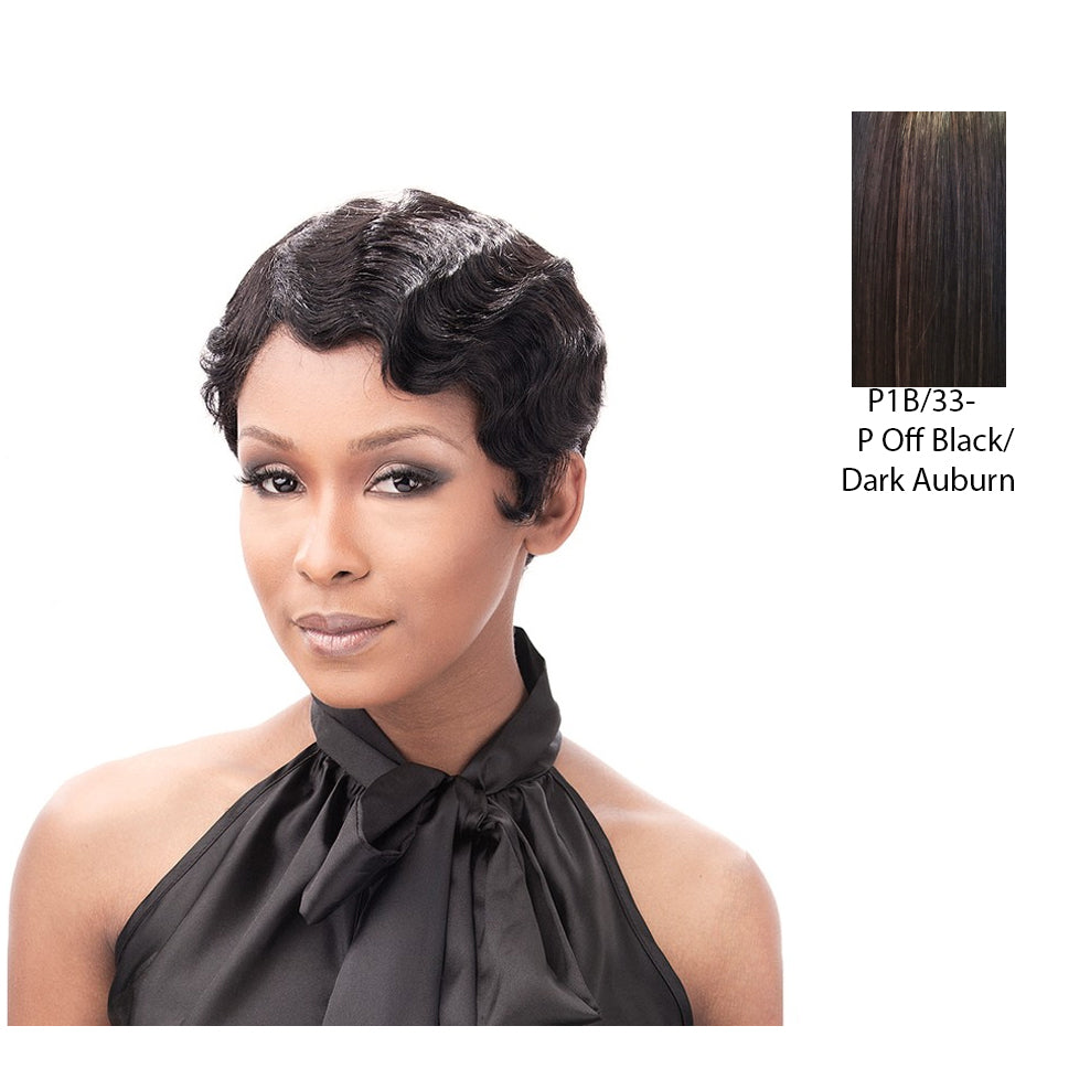 100 Percent Human Hair Wig Finger Roll,Off Black/ Aurburn