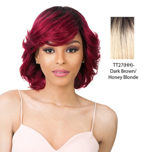 100% Brazilian Natural Human Hair Wig,Dark brown roots with strawberry blonde