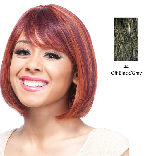 100% Human Hair Wig Human Hair Nia,Off black with 50% gray