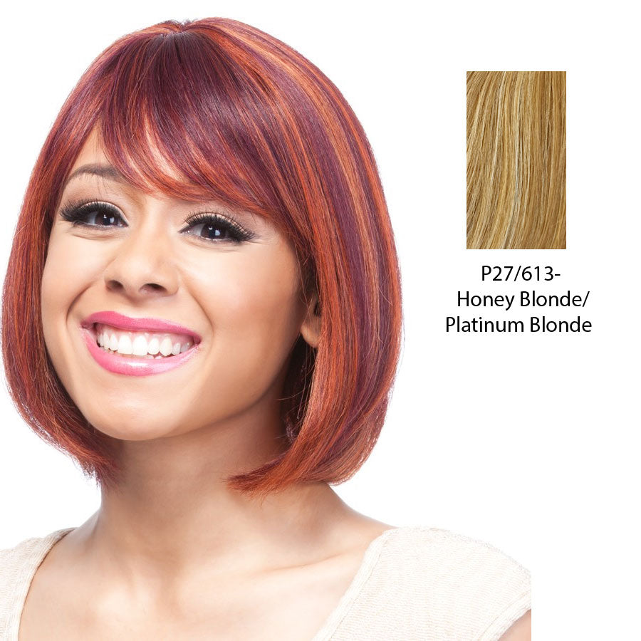 100% Human Hair Wig Human Hair Nia,Streaked blend of strawberry blonde and platinum blonde