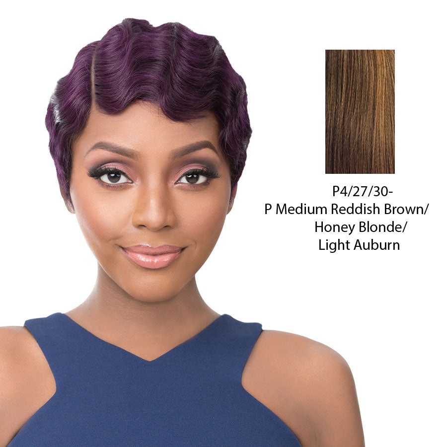 100% Human Hair Full Wig Side Lace Part,Streaked blend of medium brown, strawberry blonde, and light auburn