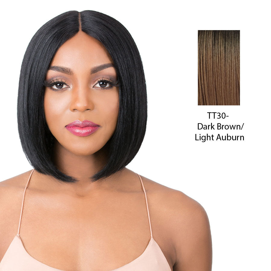 100% Human Hair 5" Deep Parting Lace Wig,Dark brown roots with light auburn