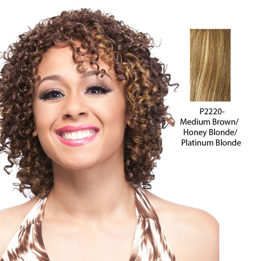 100% Human Hair Wig,Streaked blend of medium brown, strawberry blonde, and platinum blonde