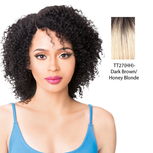 100% Brazilian Human Hair Wig Wet N Wavy Story,Dark brown roots with strawberry blonde