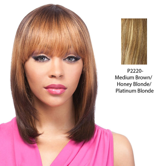 100% Human Hair Wig Yaki 1012,Streaked blend of medium brown, strawberry blonde, and platinum blonde
