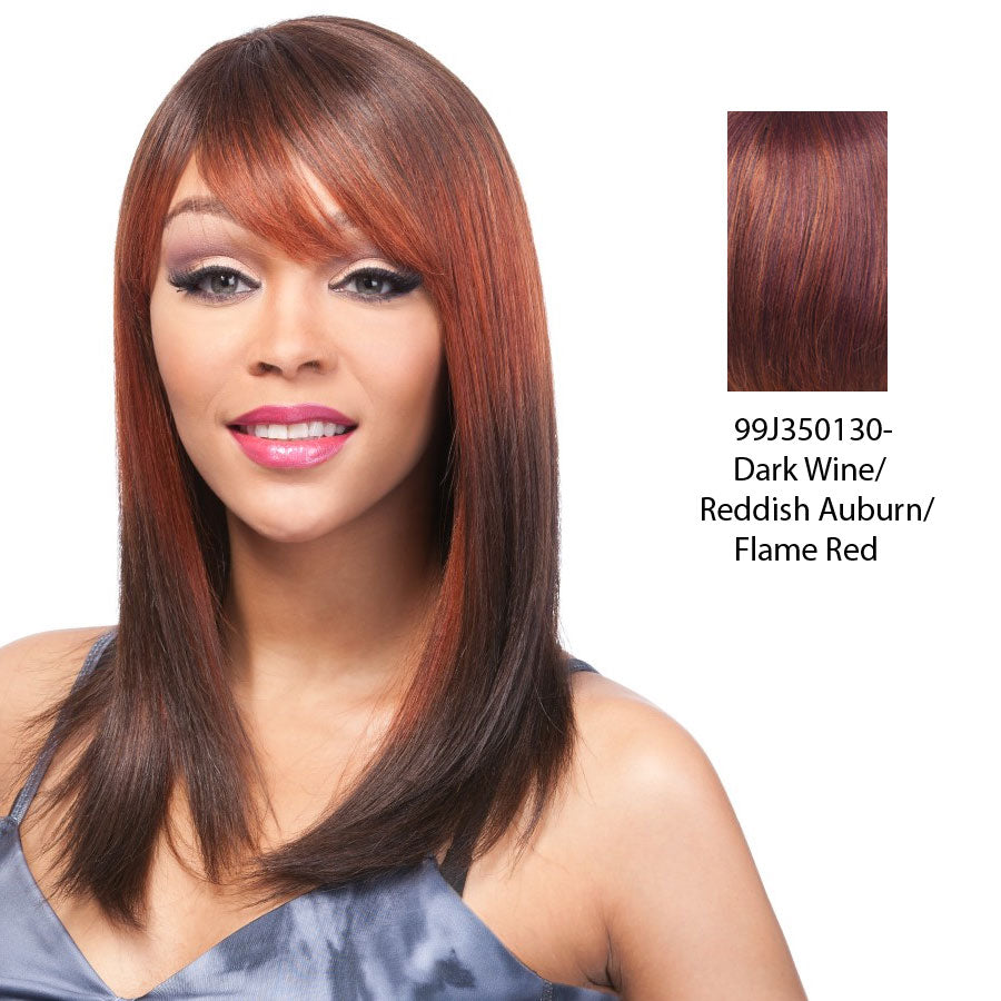 100 Human Hair Wig Yaki 1214,Blend of dark wine, dark strawberry blonde, and flame red
