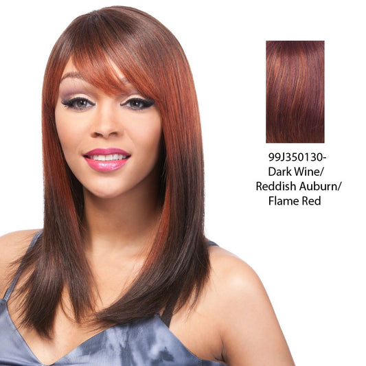 100 Human Hair Wig Yaki 1214,Blend of dark wine, dark strawberry blonde, and flame red
