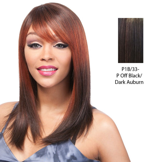 100 Human Hair Wig Yaki 1214,Off black base with dark auburn highlights
