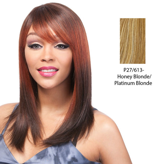 100 Human Hair Wig Yaki 1214,Streaked blend of strawberry blonde and platinum blonde