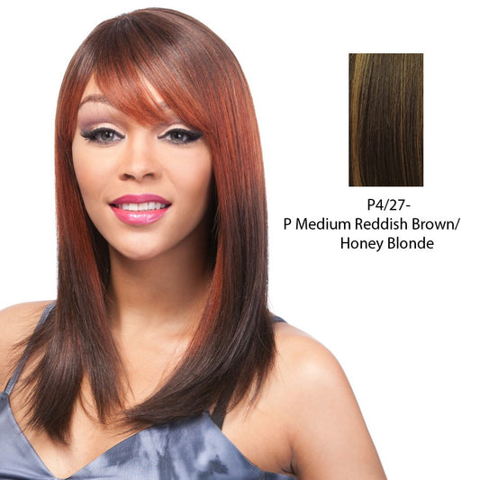 100 Human Hair Wig Yaki 1214,Medium brown base with strawberry blonde highlights