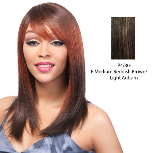 100 Human Hair Wig Yaki 1214,Medium brown base with light auburn highlights