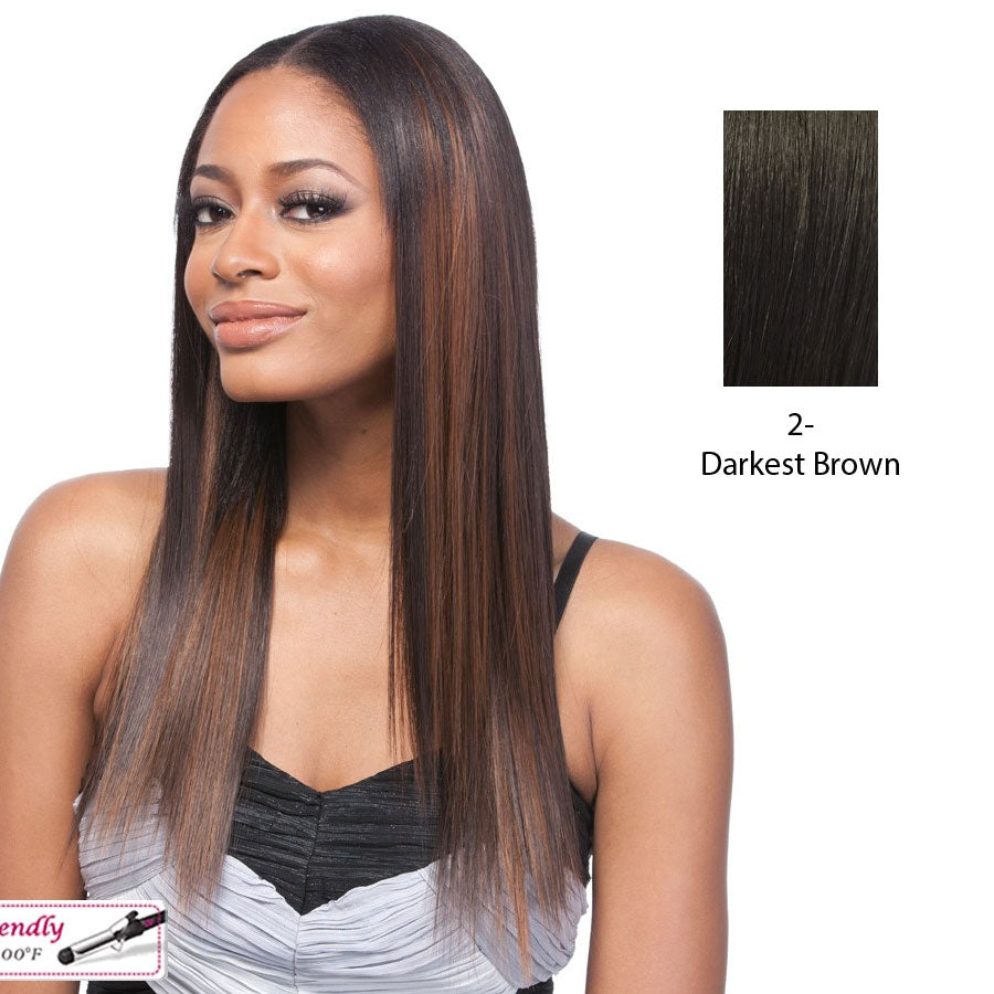 14" Yaki Straight Synthetic Clip On Extensions,Darkest brown