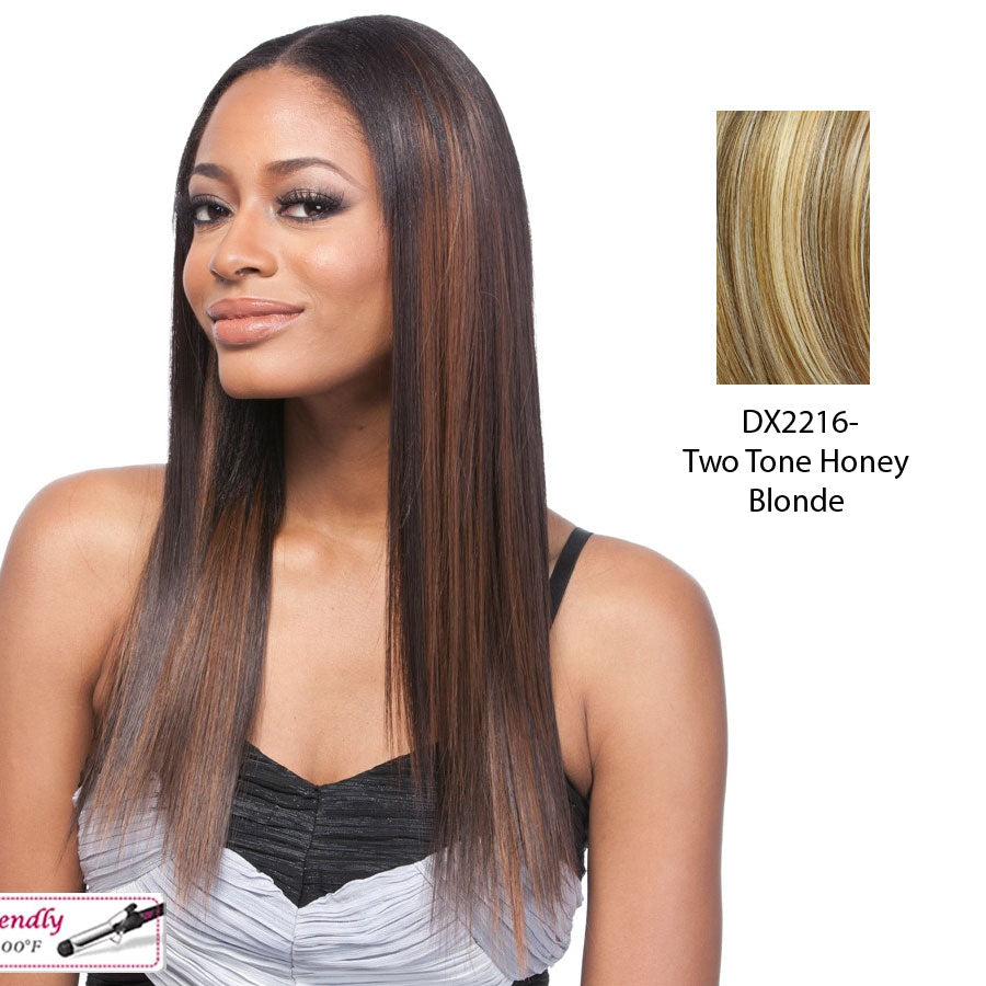 14" Yaki Straight Synthetic Clip On Extensions,Two tone frost blend of strawberry blonde layer over with honey blonde bottom
