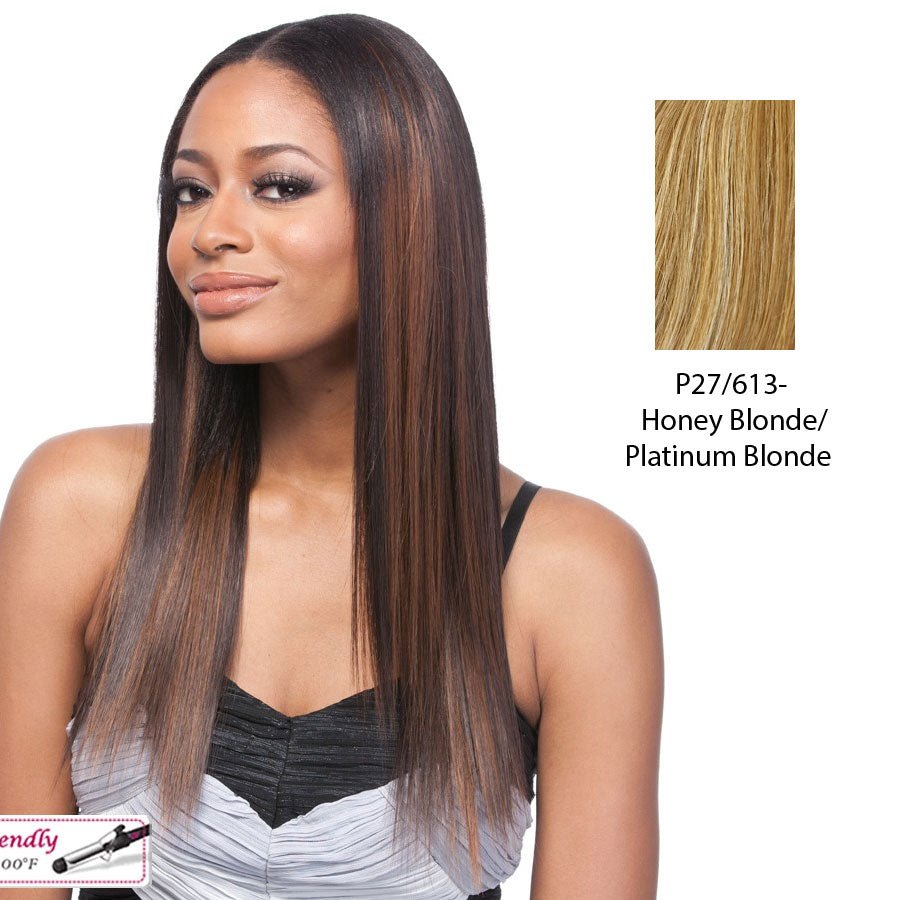 14" Yaki Straight Synthetic Clip On Extensions,Streaked blend of strawberry blonde and platinum blonde