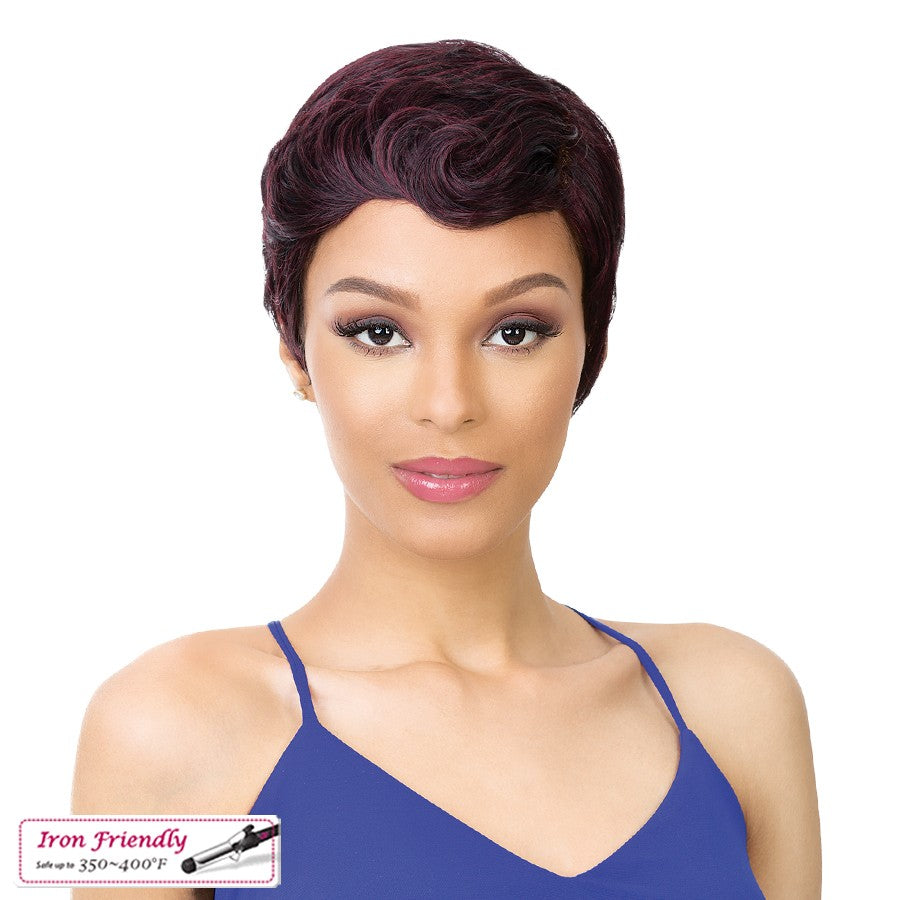 100% Synthetic Hair Iron Friendly Wig Eve,Burgundy black