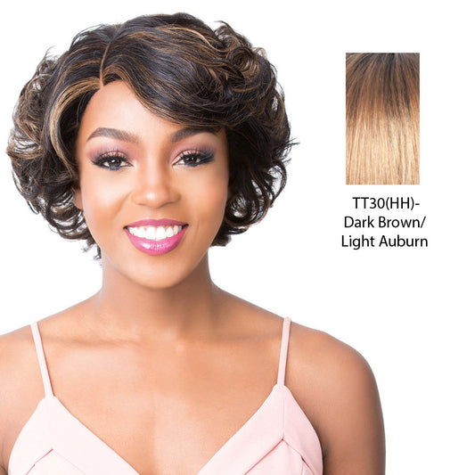 100% Natural Human Hair Swiss Lace Front Wig S Lace Anya,Dark brown roots with light auburn