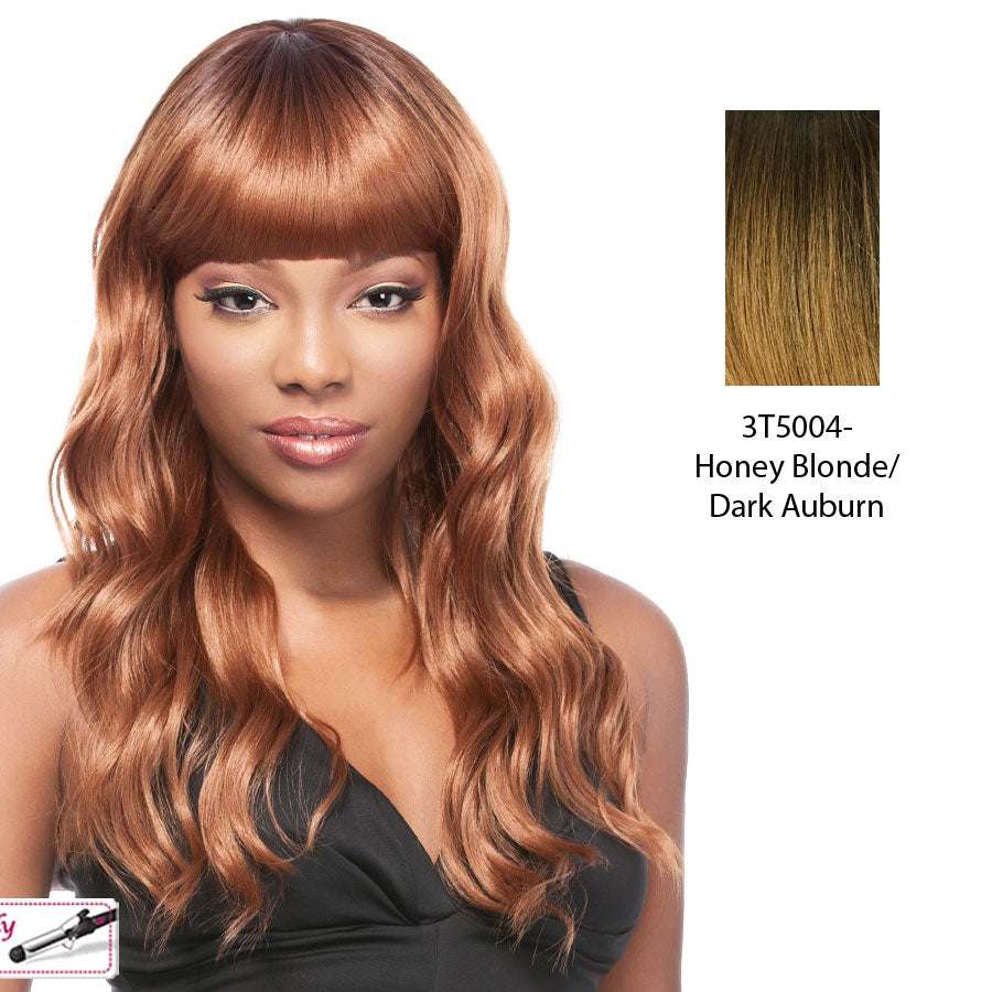 Synthetic Futura Friendly Lusciousl Addison Long Layered Wig,Strawberry blonde with dark auburn roots.