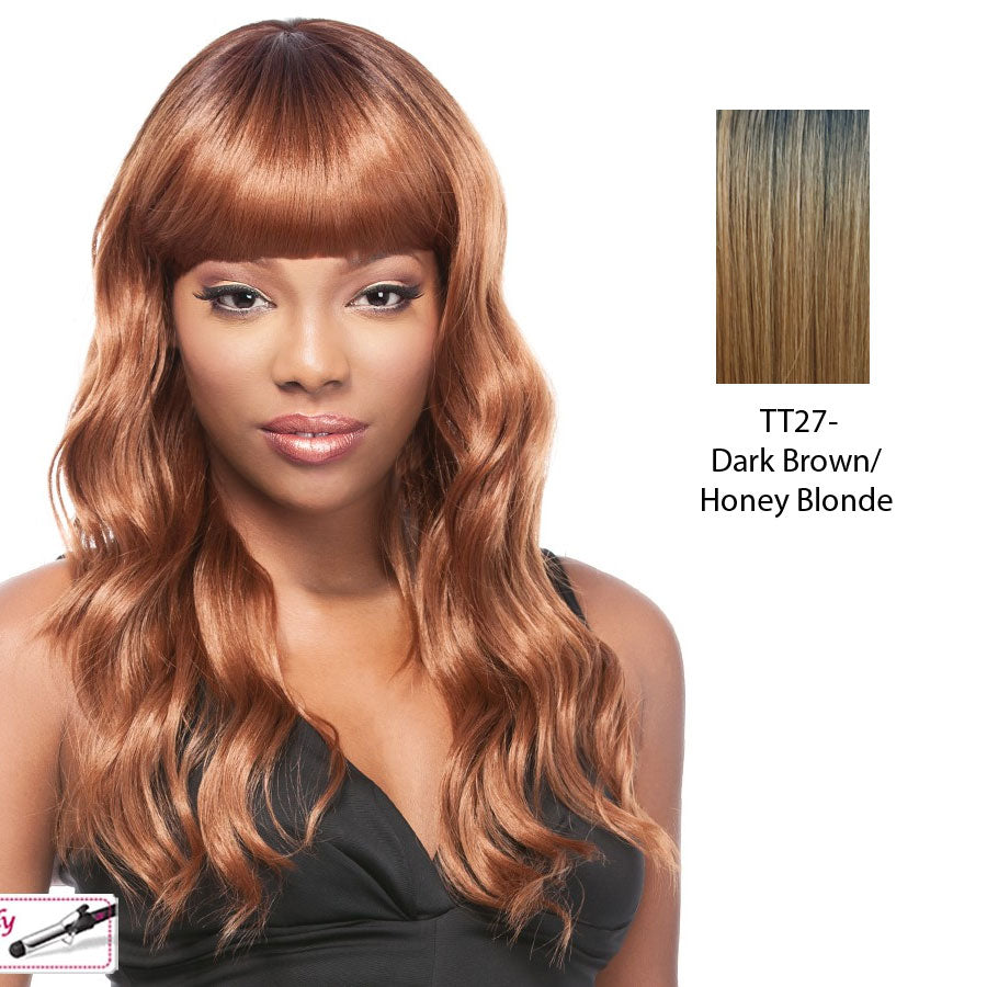 Synthetic Futura Friendly Lusciousl Addison Long Layered Wig,Dark brown roots with strawberry blonde
