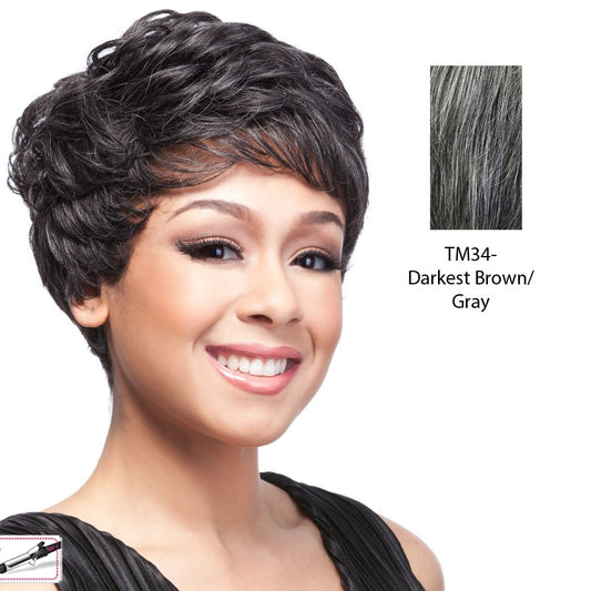 Sassy Mama Synthetic Full Wig Eden,Two tone mix of darkest brown with 5% gray roots with gray tips