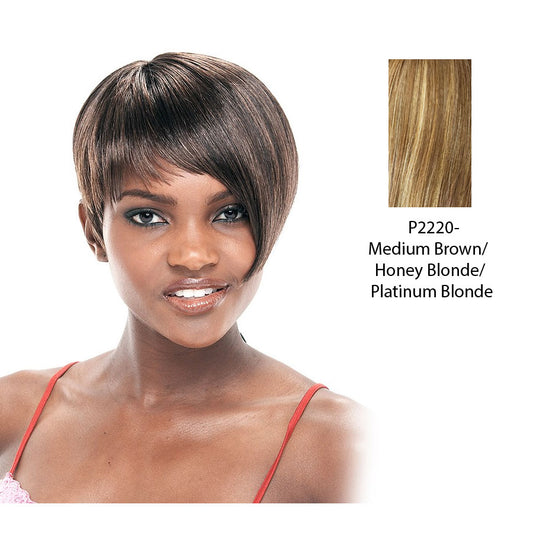 Synthetic Full Wig Lara,Streaked blend of medium brown, strawberry blonde, and platinum blonde