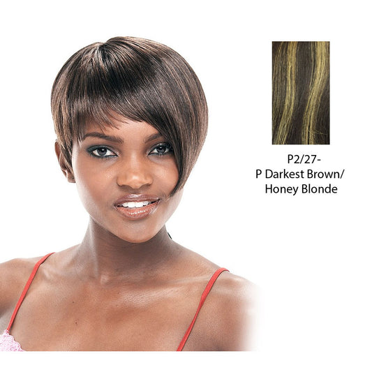 Synthetic Full Wig Lara,Darkest brown base with strawberry blonde highlights