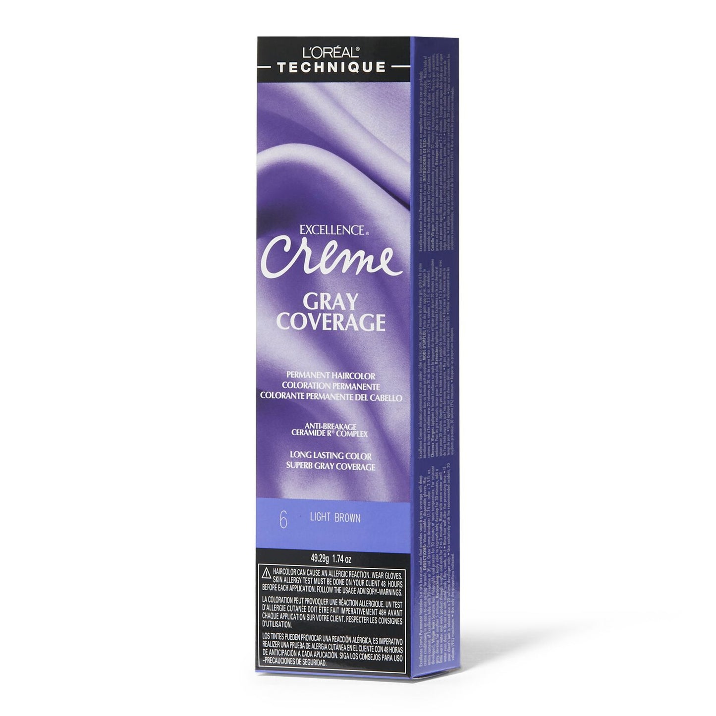 L'Oreal Excellence Creme Gray Coverage Permanent Hair Color, Light Brown, 6, 1.74 Oz.