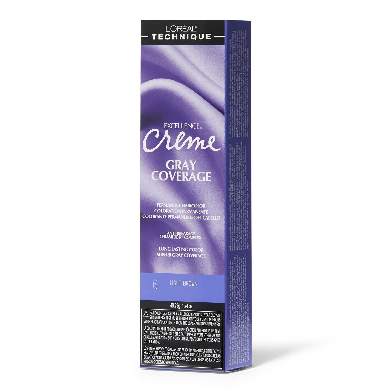 L'Oreal Excellence Creme Gray Coverage Permanent Hair Color, Light Brown, 6, 1.74 Oz.
