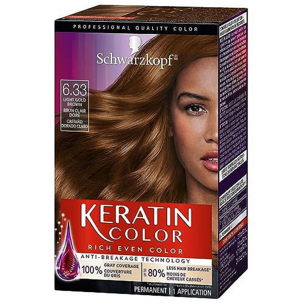 Schwarzkopf Keratin Color, Hair Color 6.33 Light Gold Brown