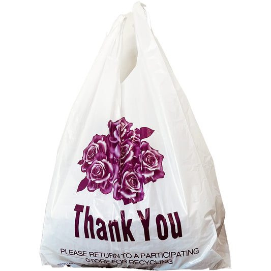 10.25"W x 5.5"G x 18"L, 1/8, 16 MIC Flower Designed Plastic Shopping Bags, 500/CS