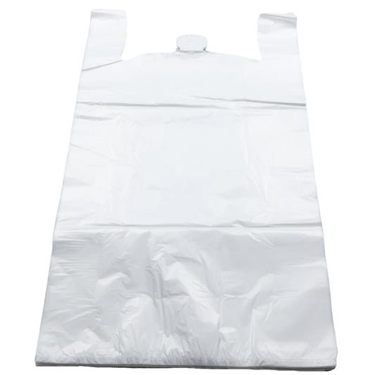 8"W x 4"G x 15.75"L, 1/10, 15 MIC White Plastic Shopping Bags, 300/CS